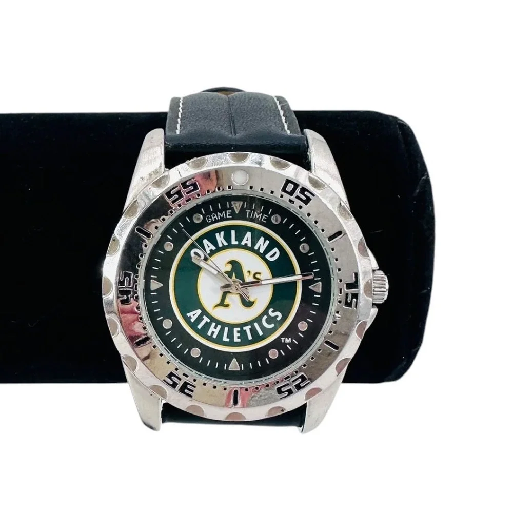 Oakland A's Men's Watch MLB Game Time Black Leather Diver New Battery